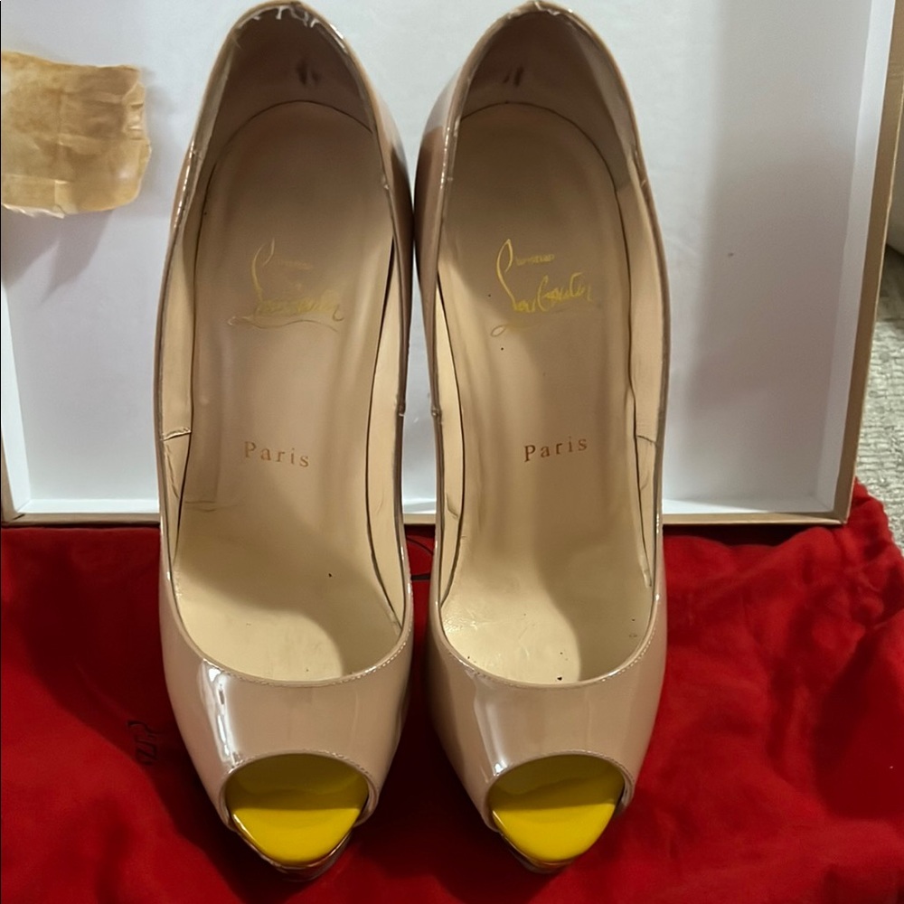 Christian Louboutin Cream and Yellow Heels Elegant Design